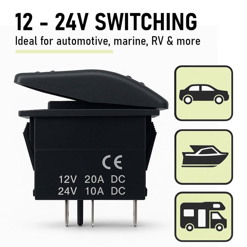 MGI SpeedWare 3-Pack Marine Rocker Switches with Illuminated LED, 20A 12vDC, SPST Latching ON/Off - Red - Image 3